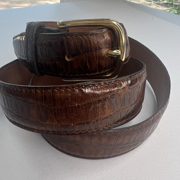 COLE HAAN Brown Hand Made in Maine Leather Croc Embossed Belt Size 40 - Picture 1 of 11